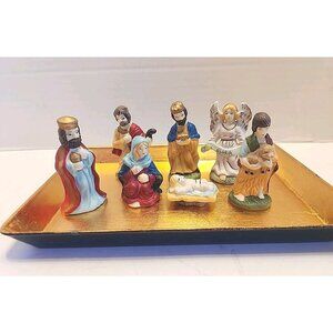 Vintage Ceramic Mini Nativity Set 7 Piece 3 Wise Men, Mary, Joseph, Baby, Angel